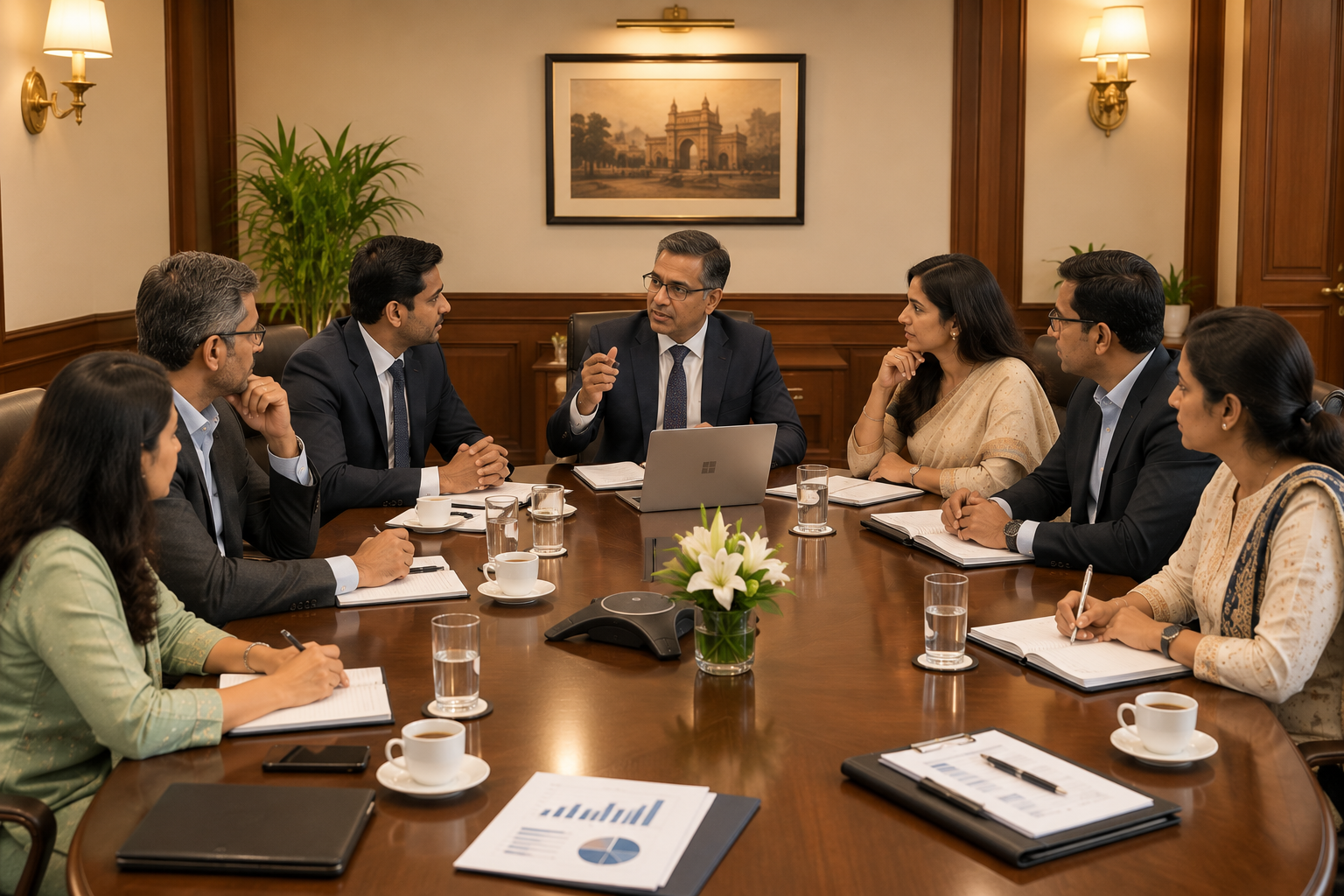 Professionals collaborating around a table